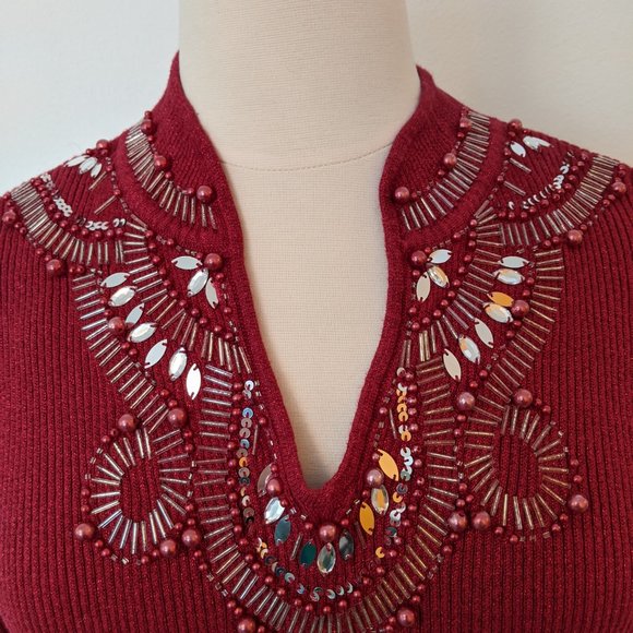 Holiday! Red Ribbed Embellished Sweater - Picture 3 of 6